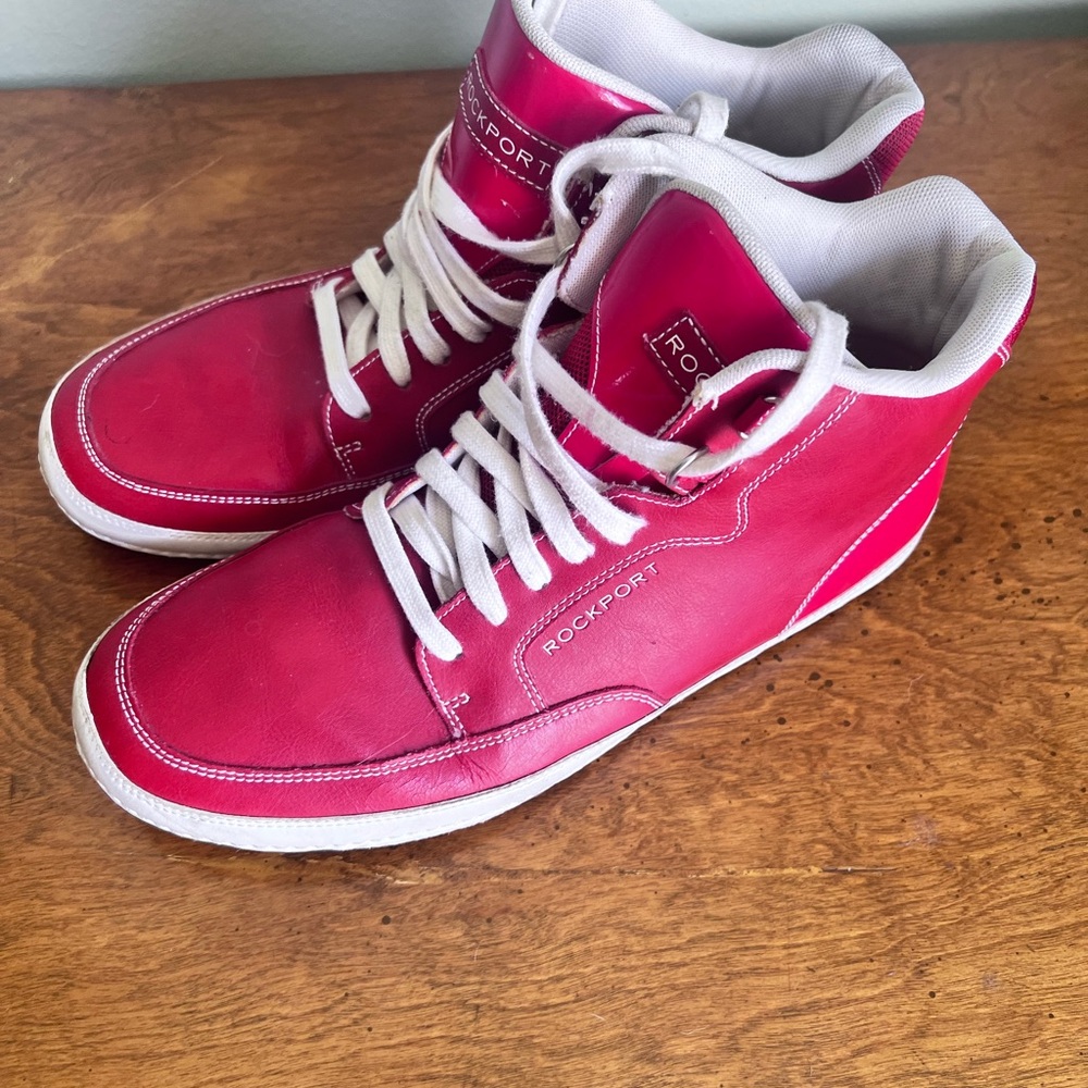 Rockport Red Leather Harbor Point Mid Cut Sneakers Mens 10  Skater Streetwear